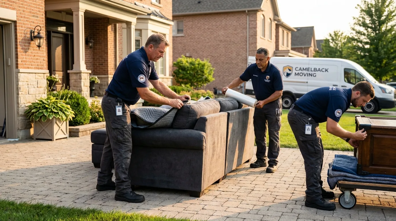 Large estate moving crew wrapping furniture in Milford, NH